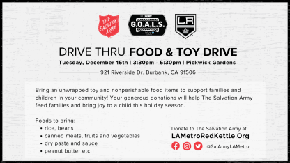 LA Kings to Co-Host Food and Toy Drive in Burbank on December 15