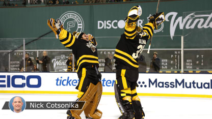 DeBrusk gets his 1st 2 outdoor goals for Bruins in Winter Classic victory