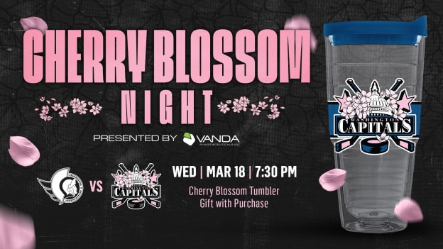 <b><h2>March 18 vs. OTT</h2><p>D.C. Cherry Blossom Night </p></b><p style="font-size:15px;">presented by Vanda Pharmaceuticals</p><p style="color:#004bc9;">Special Ticket Package</p>