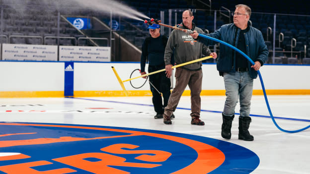 PHOTOS: Islanders Logo Painted on Ice at UBS Arena