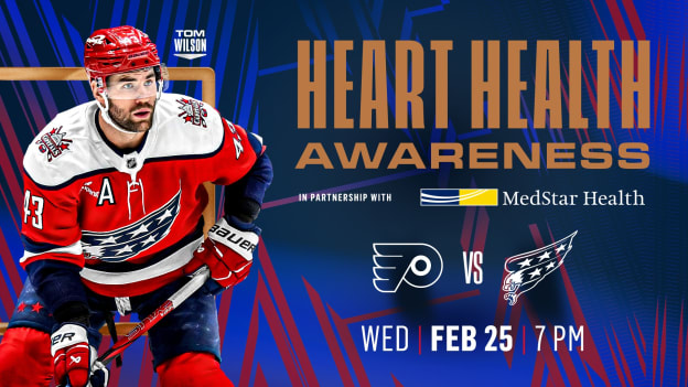 <b><h2>February 25 vs. PHI</h2><p>Heart Health Awareness</p></b><p style="font-size:15px;">presented by MedStar Health</p>