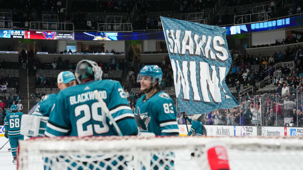 San Jose Sharks celebrate the win versus Capitals.