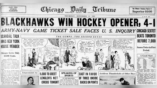 Blackhawks enter Centennial recalling 'generous applause' in 1st NHL game