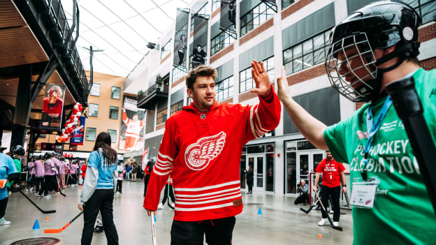 ‘It really means the world to them and to us’: Red Wings, Gallagher host Special Olympics Michigan Poly Hockey Athletes for third year in a row