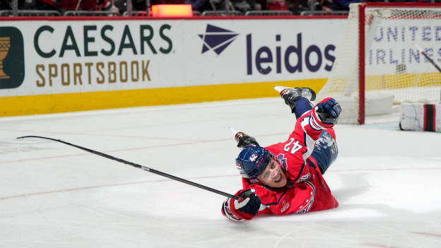 Martin Fehervary celebrates after scoring a goal against the Ottawa Senators during the third period of a game at Capital One Arena on March 3, 2025 in Washington, D.C.