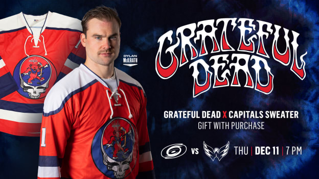 <b><h2>December 11 vs. CAR</h2><p>Grateful Dead Hockey Jersey</p></b><p style="color:#004bc9;">Special Ticket Package</p>