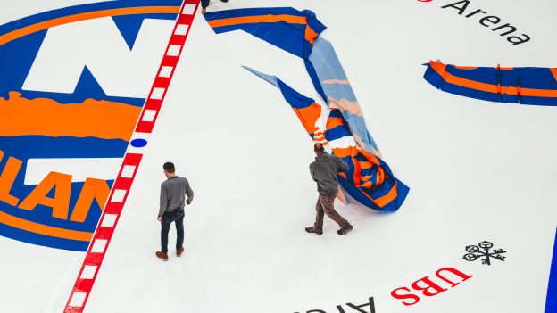 PHOTOS: Islanders Logo Painted on Ice at UBS Arena