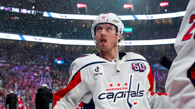 Rasmus Sandin looks on before Game Three of the First Round of the 2025 Stanley Cup Playoffs against the Montreal Canadiens at Bell Centre on April 25, 2025 in Montreal, Quebec.