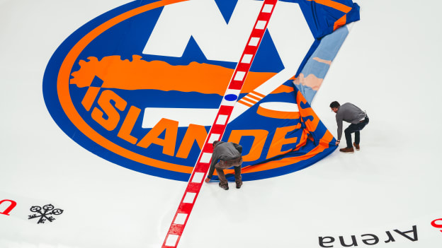 PHOTOS: Islanders Logo Painted on Ice at UBS Arena