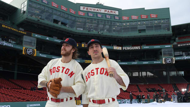 Photos: Bruins Arrive at Fenway in Red Sox Uniforms