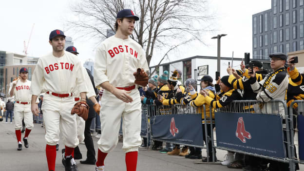 Photos: Bruins Arrive at Fenway in Red Sox Uniforms