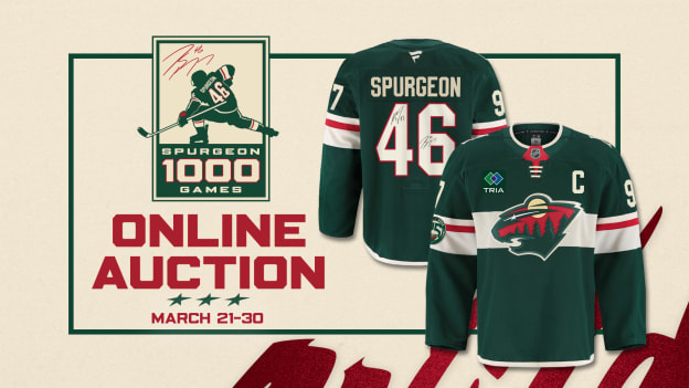 #46 Jared Spurgeon 1000th Game Jersey Auction March 21 - 30