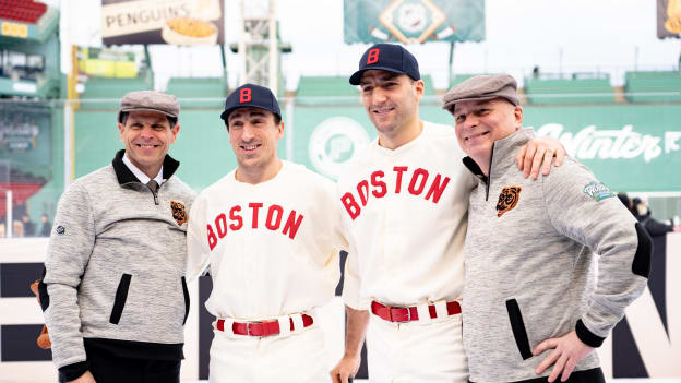 Photos: Bruins Arrive at Fenway in Red Sox Uniforms