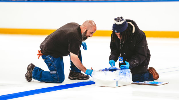 PHOTOS: Islanders Logo Painted on Ice at UBS Arena