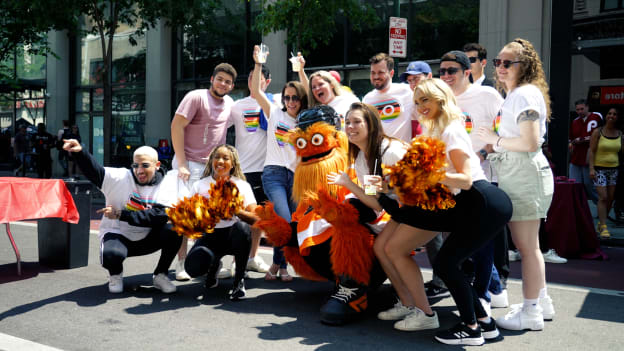 Flyers staff and fans celebrate Pride at the Flyers & Wicked Wolf Pride event