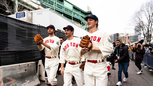 Photos: Bruins Arrive at Fenway in Red Sox Uniforms