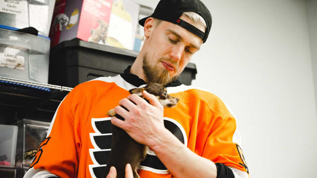 Rasmus Ristolainen working with adoptable dogs at the PSCA