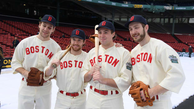 Photos: Bruins Arrive at Fenway in Red Sox Uniforms