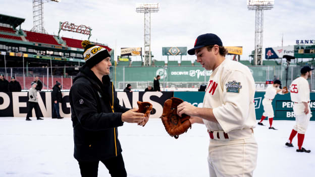 Photos: Bruins Arrive at Fenway in Red Sox Uniforms
