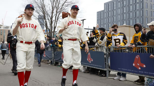 Photos: Bruins Arrive at Fenway in Red Sox Uniforms