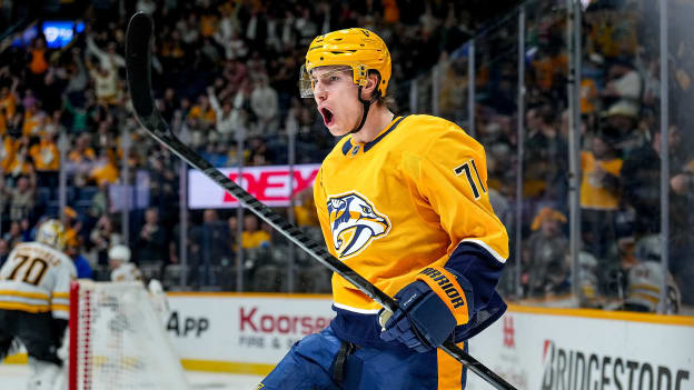 Wood Tallies Twice as Preds Stick Together to Beat Bruins