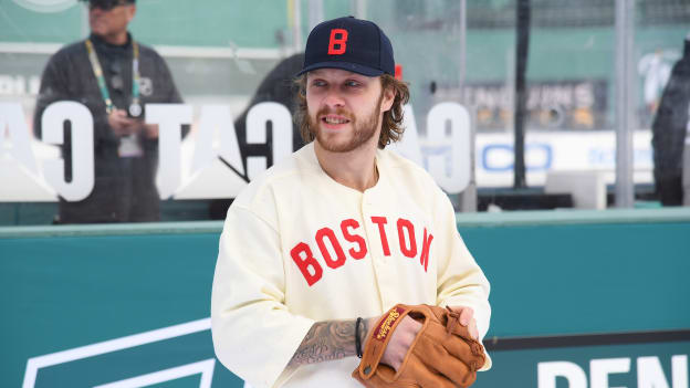 Photos: Bruins Arrive at Fenway in Red Sox Uniforms