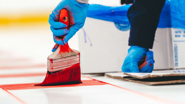 PHOTOS: Islanders Logo Painted on Ice at UBS Arena