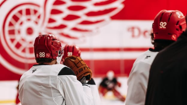 Back home after five-game road trip out West, Red Wings also see Kane return to practice on Thursday