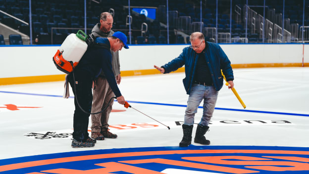 PHOTOS: Islanders Logo Painted on Ice at UBS Arena