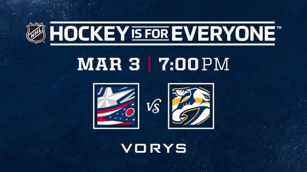 TUESDAY, MARCH 3 AT 7 PM VS. NASHVILLE PREDATORS