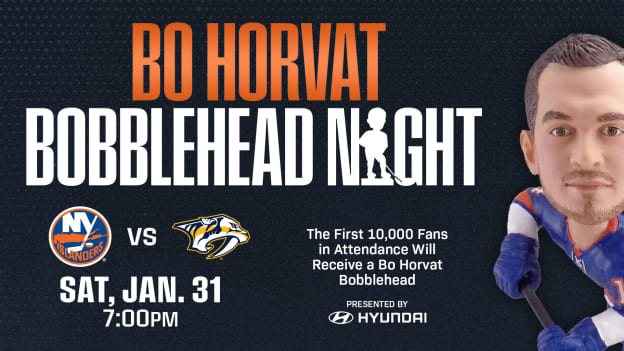 <center><h3 class="promoTitle">Bo Horvat Bobblehead Night</h3><p class="promoGameDetails">vs. NSH | Saturday, Jan. 31 | 7:00 PM</p></center>