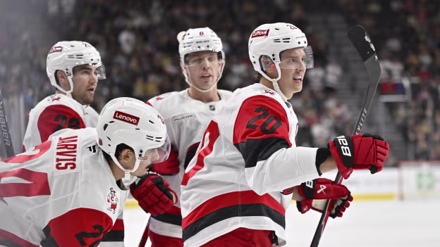 Aho buries it through a defenders legs