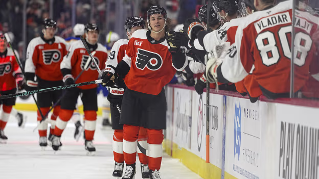 Zegras banks puck home off defender