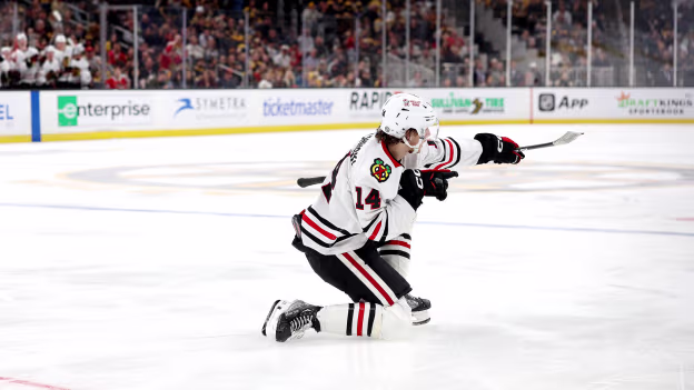 Kevin Korchinski with a Goal vs. Boston Bruins