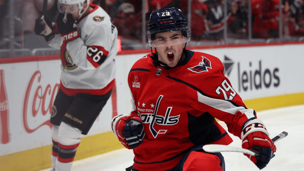Hendrix Lapierre celebrates after scoring a goal against the Ottawa Senators during the second period at Capital One Arena on February 26, 2024 in Washington, DC.