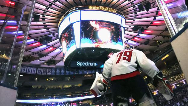 Charlie Lindgren skates out for warmups prior to playing against the New York Rangers in Game One of the First Round of the 2024 Stanley Cup Playoffs at Madison Square Garden on April 21, 2024 in New York City.