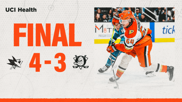 FINAL: Ducks Lose a Heartbreaker in San Jose, 4-3