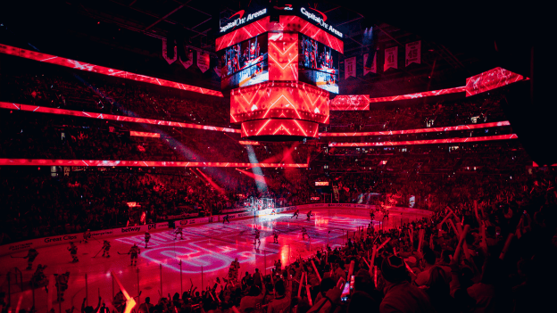 Fans at Capital One Arena hold up glow sticks ahead of Game 3 of the Stanley Cup Playoffs on April 26, 2024.
