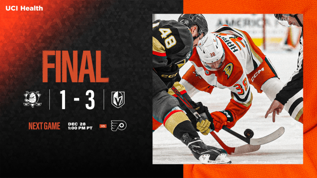 Recap: Ducks Fall 3-1 to Vegas in Final Game Before Holiday Break