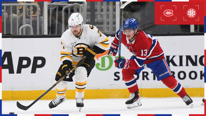 Montreal Canadiens and Vegas Golden Knights players battle in NHL game action at Bell Centre