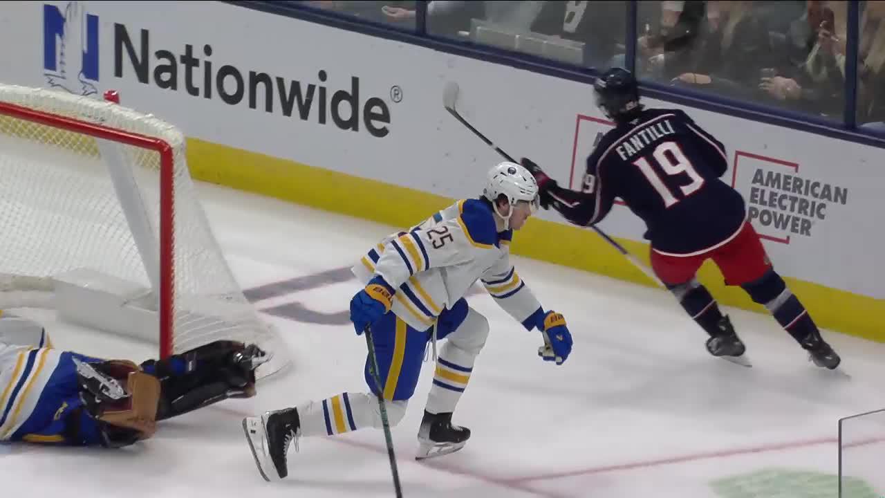BUFCBJ Fantilli scores goal against Devon Levi Columbus Blue Jackets