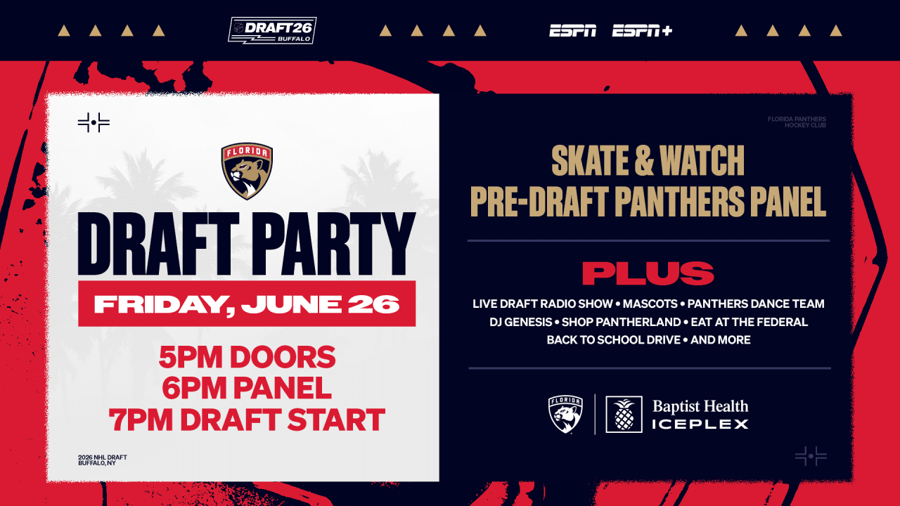 Florida Panthers to Host 2026 NHL Draft Watch Party at Baptist Health IcePlex on Friday, June 26