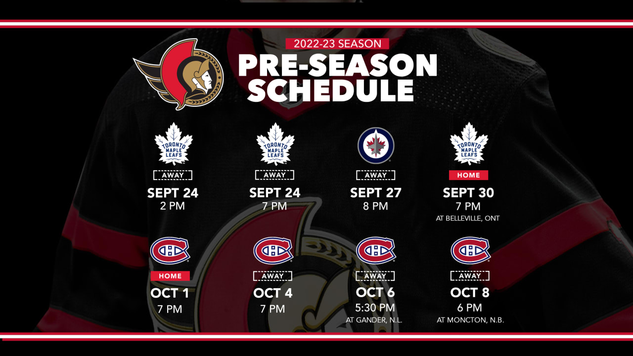 Ottawa Senators announce eightgame 202223 preseason schedule