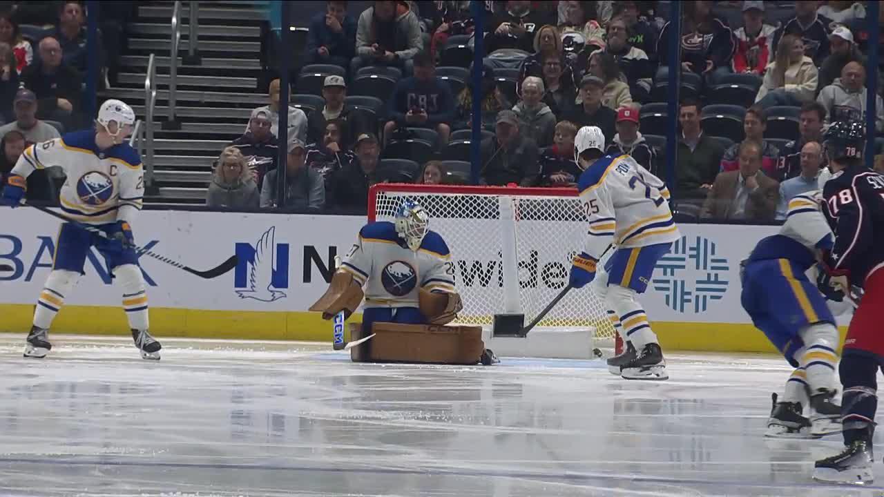 BUFCBJ AstonReese scores goal against Devon Levi Columbus Blue Jackets