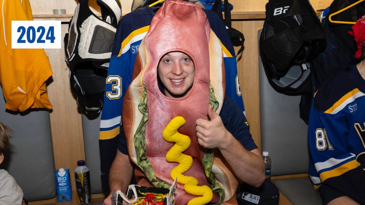 Blues forward Neighbours dresses as hot dog for Halloween again