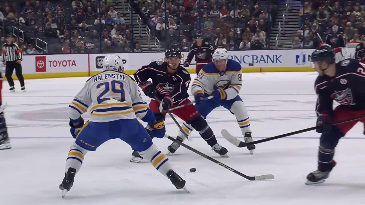 BUFCBJ Olivier scores goal against Devon Levi Columbus Blue Jackets