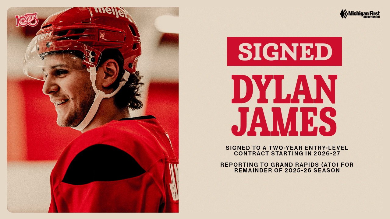 Red Wings подписали с Диланом Джеймсом двухлетний контракт новичка | Детройт Ред Уингз