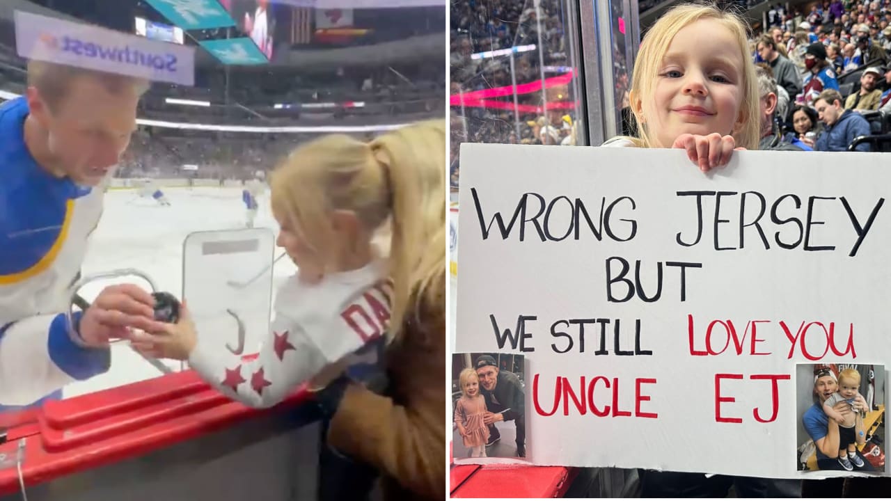 Johnson shares sweet moment with Landeskog’s kids in Denver return