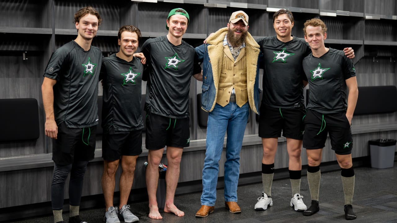 Post Malone visits Stars postgame to celebrate win