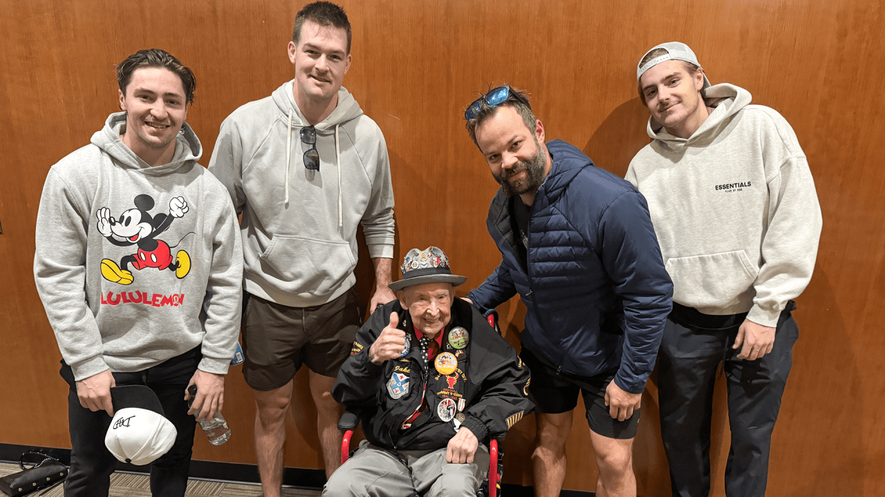 ‘Coolest Guy of All Time’ World War II Vet ‘Papa Jake’ Larson Meets the Ducks | Anaheim Ducks